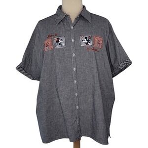 Mickey Unlimited‎ Vintage Mickey & Minnie Gingham Button Down Top